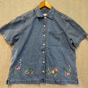 Embroidered Denim‎ Short Sleeve Shirt
